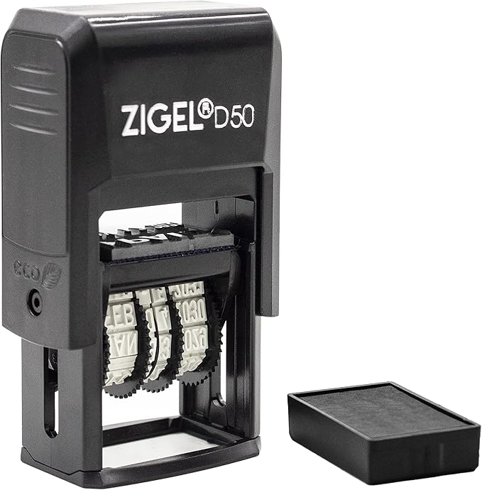ZIGEL D50 Date Stamp with FAXED - Self Inking Date Stamp - Black