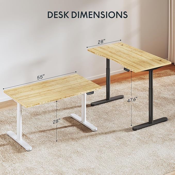 FLEXISPOT Bamboo Electric Standing Desk with Elegant Oval Legs, 55"x28" Height Adjustable Desk for Home Office & Living Spaces, White Frame
