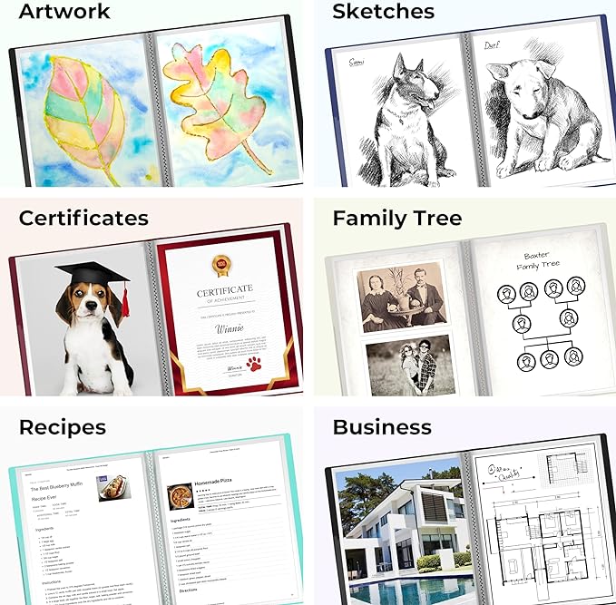 Dunwell Presentation Binder 60-Pocket, Displays 120 Pages, 8.5x11 Portfolio Binder with Plastic Sleeves, Storage and Organizer for Documents, Photos, Kids Artwork, Projects, Recipes (3 Pack, Black)