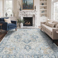 GENIMO 4x6 Area Rugs for Living Room, Machine Washable Rug, Non Slip Vintage Rugs, Low Pile Lightweight Chenille Print Rug for Bedroom, Dining Room, Home Office, Blue