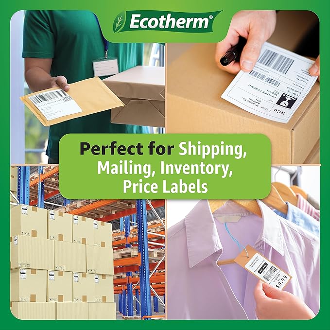 2.25" x 1.25" Thermal Labels | 4 Rolls | 4540 Labels | fits Zebra, Munbyn, Rollo, Godex, Arkscan, iDPRT, Offnova Thermal Label Printers and More | Blank White Adhesive Stickers by Ecotherm