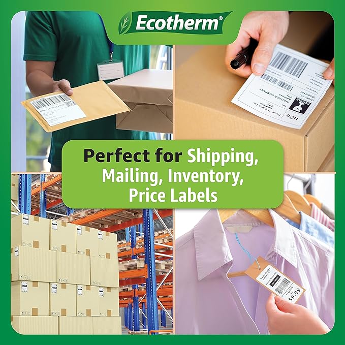 1.25" x 1" Thermal Labels | 4 Rolls | 5520 Labels | fits Zebra, Godex, Arkscan, iDPRT, Offnova Thermal Label Printers and More | Blank White Adhesive Stickers by Ecotherm