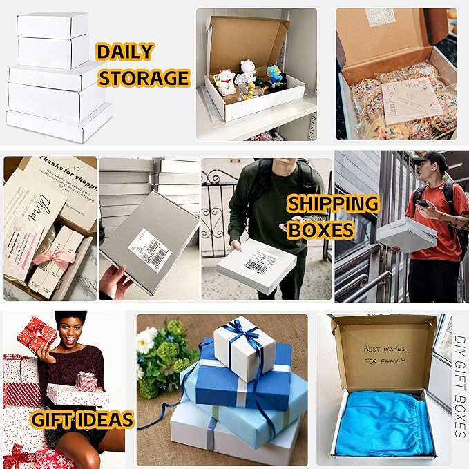JOWLOT 13x10x2 inch Small Shipping Boxes Set of 25, White Corrugated Cardboard Box Literature Mailer for Mailing Packing Moving and Storage