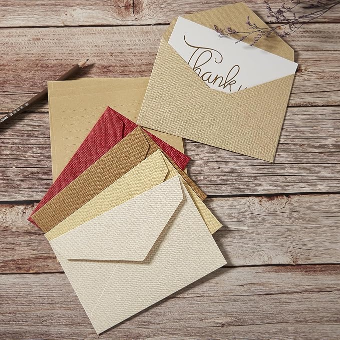 Tuhangcc Stationery Writing Paper and Envelopes Set with Jute Rope 4 X 6 for Writing Letter, (20 Best Paper with 10 Heavyweight envelopes),by Better Gift Office Products (Grey)
