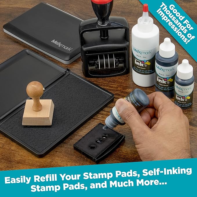 MaxMark Premium Refill Ink with Control Tip Bottle for Self-Inking Stamps, Olive Green Color - 1 oz.