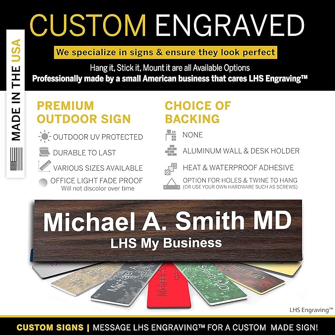 Engraved Custom Door Plate Teak Plastic Office Door Sign with White Letters - Made in USA 2x10 N7