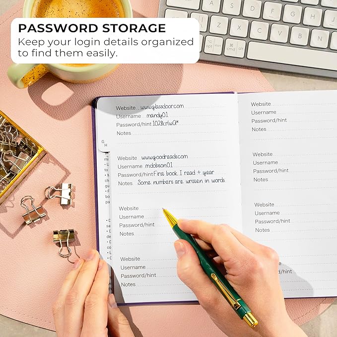 Clever Fox Password Book with alphabetical tabs. Internet Address Organizer Logbook. Medium Password Keeper for Website Logins (Purple)