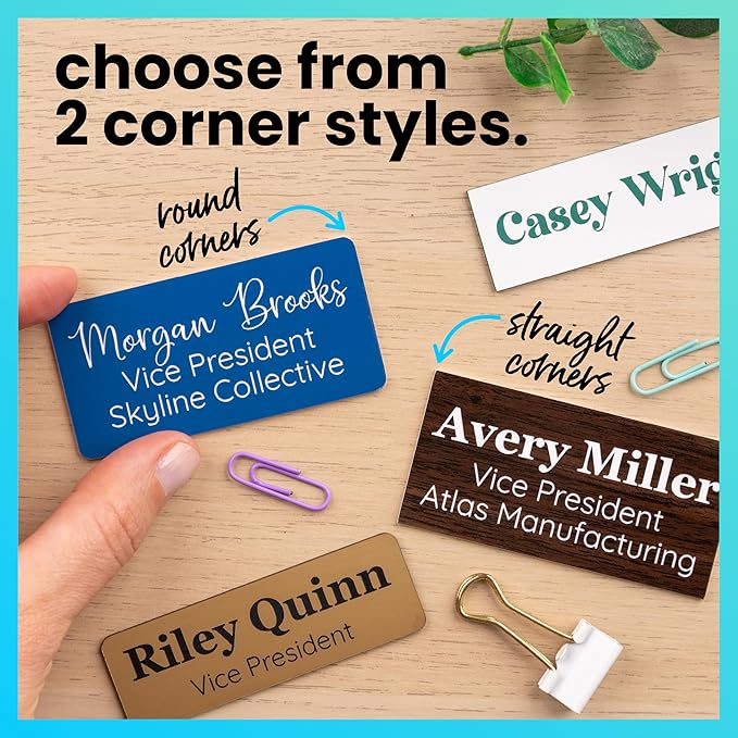 ExcelMark Custom Name Tag - Engraved Name Badge with Pin or Magnetic Backing, 16 Colors, 6 Fonts, and 2 Sizes to Choose from (Walnut w/White Letters, 1"x 3")