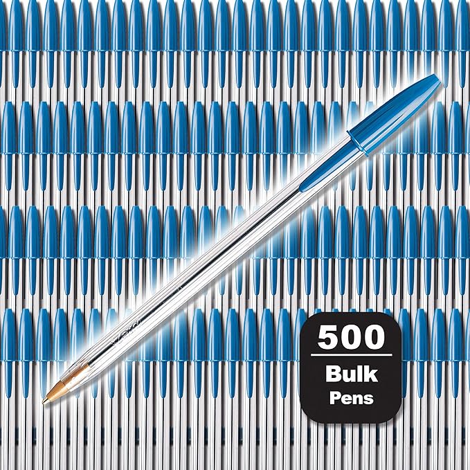 BIC Cristal Xtra Smooth Blue Ballpoint Pens, Medium Point (1.0mm), 500-Count Box, Extra Smooth and Reliable Ballpoint Pens