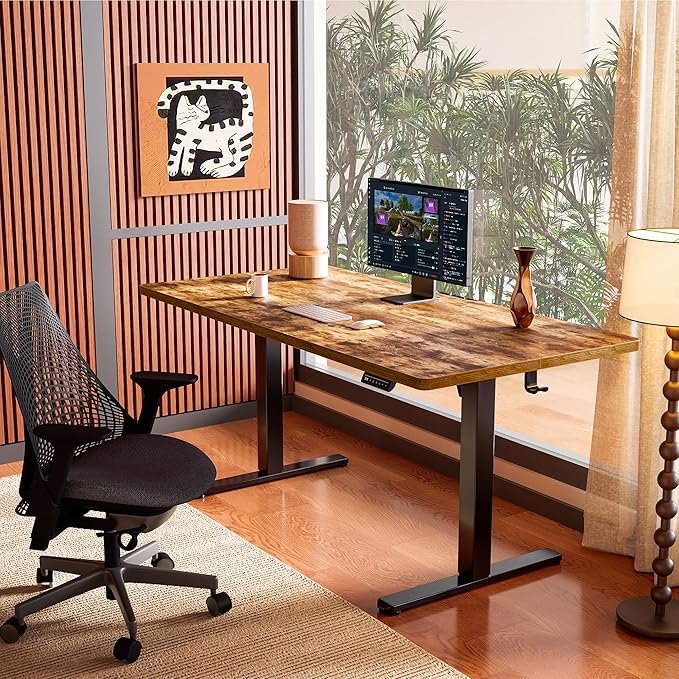 ErGear Height Adjustable Electric Standing Desk, 31.5 x 18.9 Inches Sit Stand up Desk, Memory Computer Home Office Desk with Two-Piece Desktop (Vintage Brown)