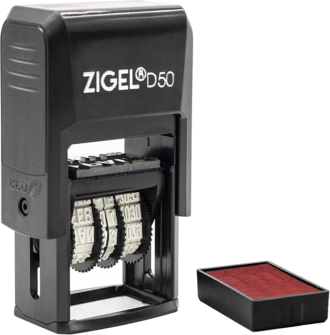 ZIGEL D50 Date Stamp with Entered - Self Inking Date Stamp - Red