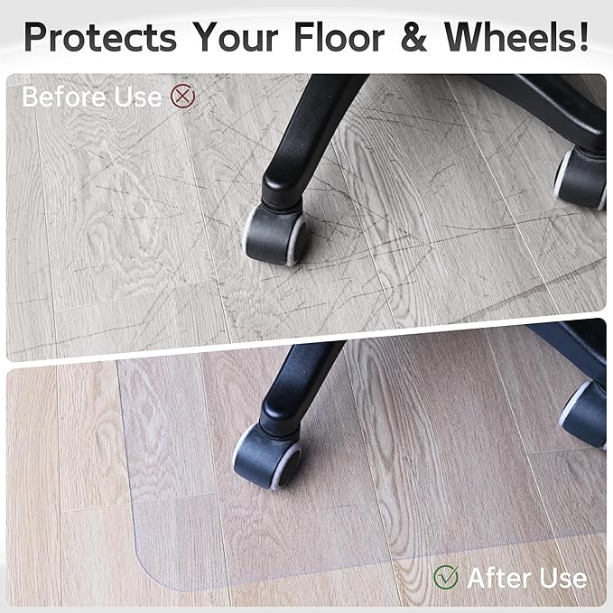 HOMEK Crystal Clear Chair Mat for Hardwood Floor, 48” x 36” Office Chair Mat for Hard Floors, 1/8” Thick Office Mat for Rolling Chairs