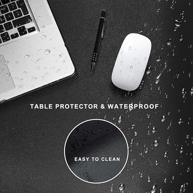 ZORESYN Large PU Leather Desk Mat Black 51.2x27.6 Inches, Waterproof Gaming Mouse Pad with Non-Slip Suede Base, Office Desk Protector & Writing Surface for Home