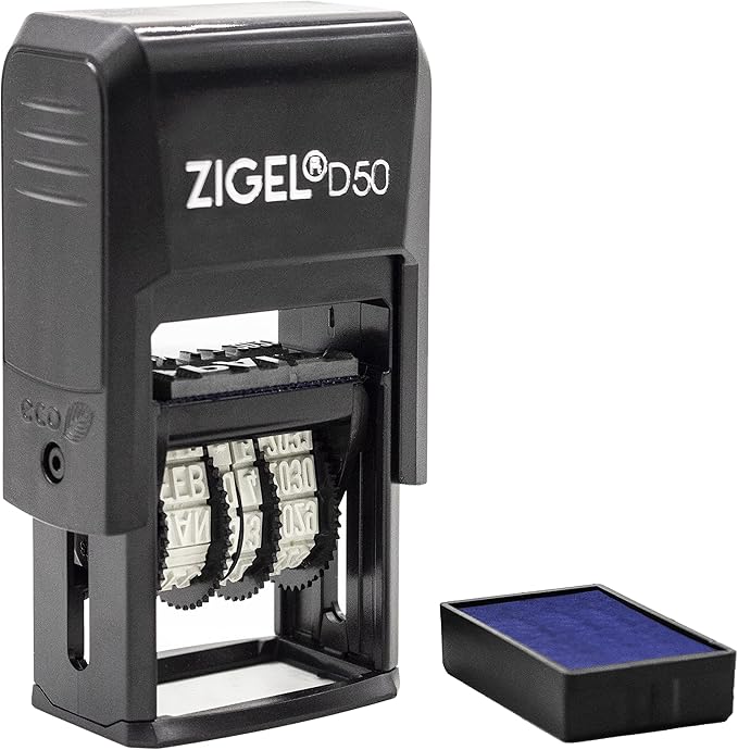 ZIGEL D50 Date Stamp with Completed - Self Inking Date Stamp - Blue