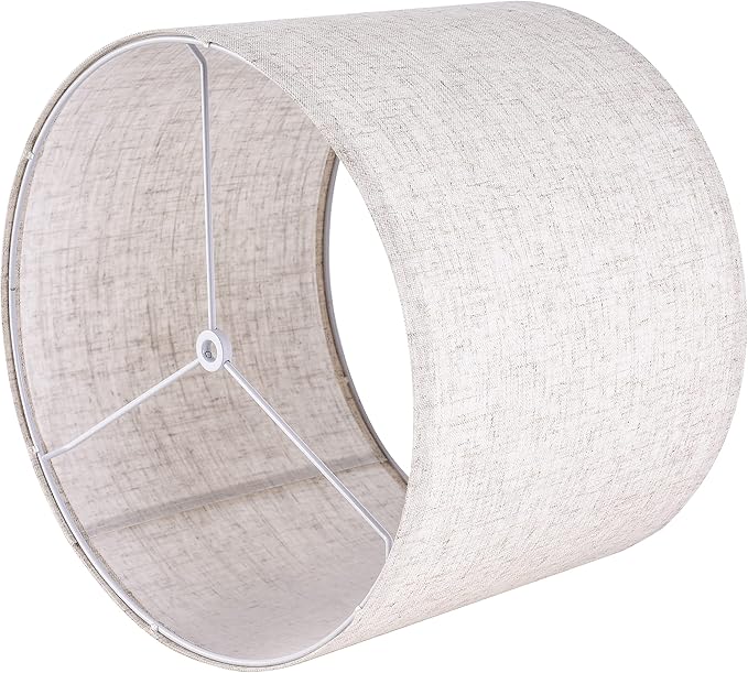 Set of 2 Drum Lampshades for Table, Floor & Bedside Lamps - 13 * 13 * 10 inch, Medium Beige Gray Shades - Natural Fabric Spider Fitter - Modern & Rustic Interiors - By GO&SO Assembly Required