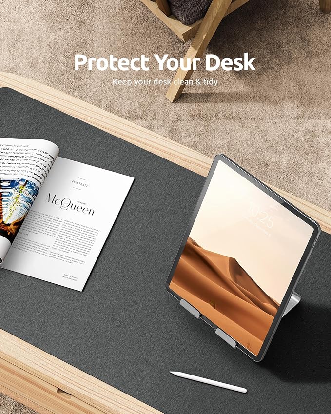 YSAGi Leather Desk Protector, Office Mat, Large Mouse Mat, Non-Slip PU Leather Blotter, Laptop Desk, Waterproof Writing Pad for Office and Home (Dark Grey, 23.6" x 13.8")