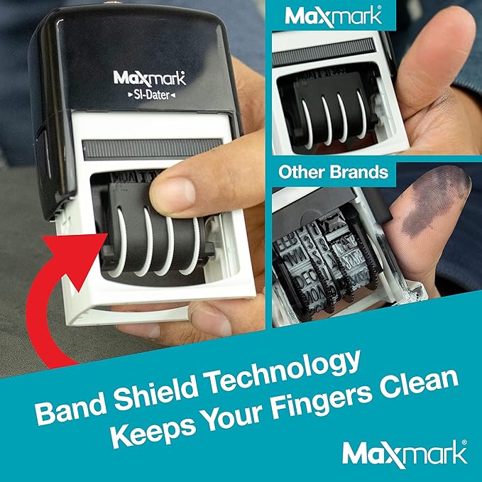 MaxMark Office Self Inking Date Stamp with Phrase Posted - Black Ink