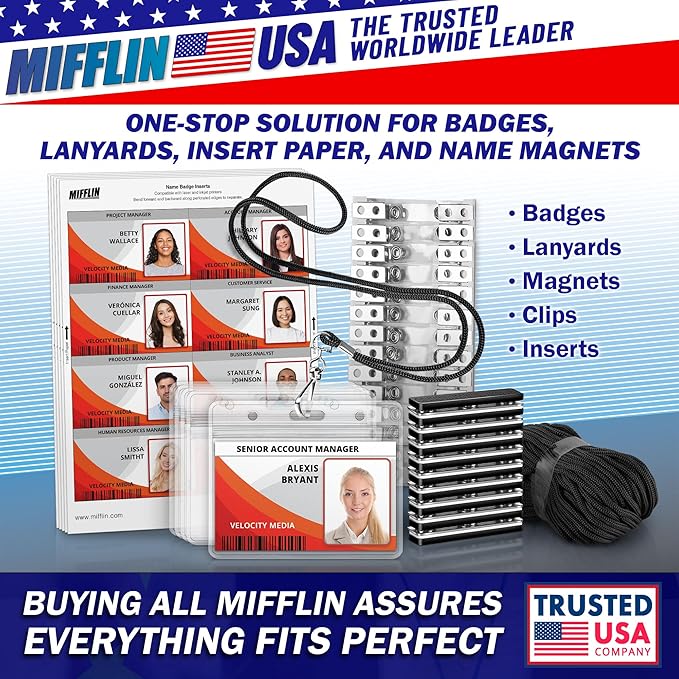 Mifflin-USA Horizontal ID Name Badge Holder (Clear, 3.5x2.25 Inches, 50 Pack), Waterproof and Resealable Plastic Card Holders