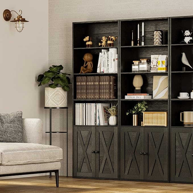 IRONCK Industrial Bookshelves and Bookcases with Doors Floor Standing 6 Shelf Display Storage Shelves 70 in Tall Bookcase for Home Office, Living Room