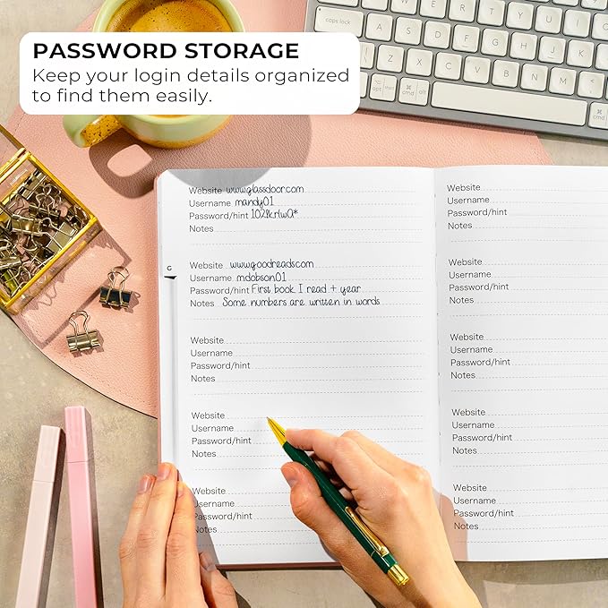 Clever Fox Password Book with alphabetical tabs. Internet Address Organizer Logbook. Large Password Keeper for Website Logins (Peach Pink)