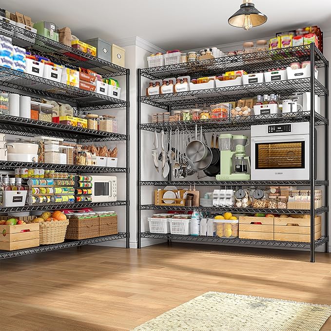 REIBII 83"H Storage Shelves 3840LBS Metal Shelving Unit Garage Shelving Heavy Duty 6 Tier Commercial Adjustable Wire Shelving for Storage Rack for Pantry, Garage, Kitchen, 83"H x 55.5"W x 18"D, 2PCS