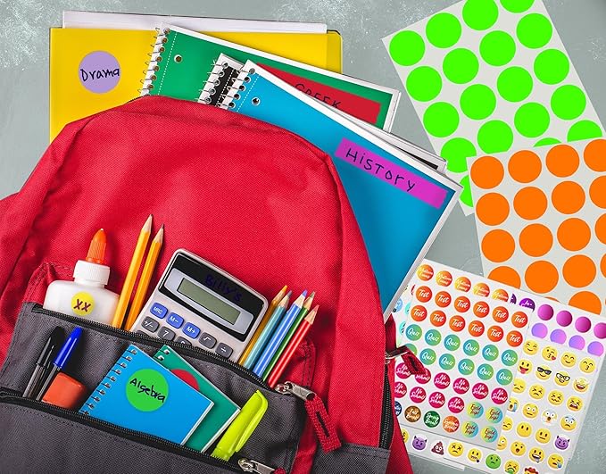 ChromaLabel 0.50 Inch Round Label Removable Color Code Dot Stickers, 1000 Labels per Dispenser Box, Fluorescent Red-Orange
