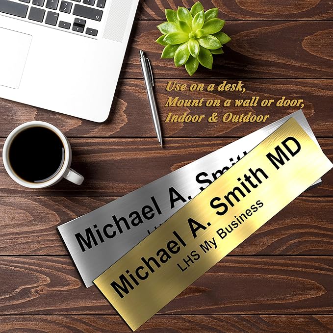 Door Name Plate Personalized for Office Pink Plastic Name Plate Black Letters - Made in USA 2x8 B12